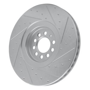 Audi TT Quattro Brake Rotor (1) - Front Left - R1 Concepts - Drilled & Slotted - Silver - `04-`06